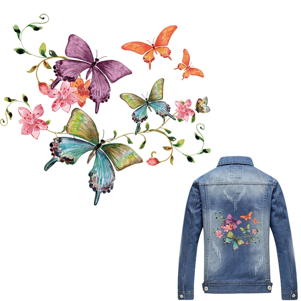 Фото Аппликации с цветочной бабочкой железные платья футболки 23*20 5 см моющиеся