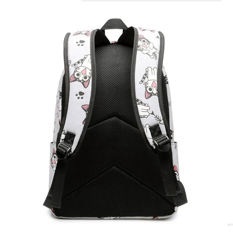 Женский тканевый рюкзак с принтом Fengdong черный школьный для девочек подростков