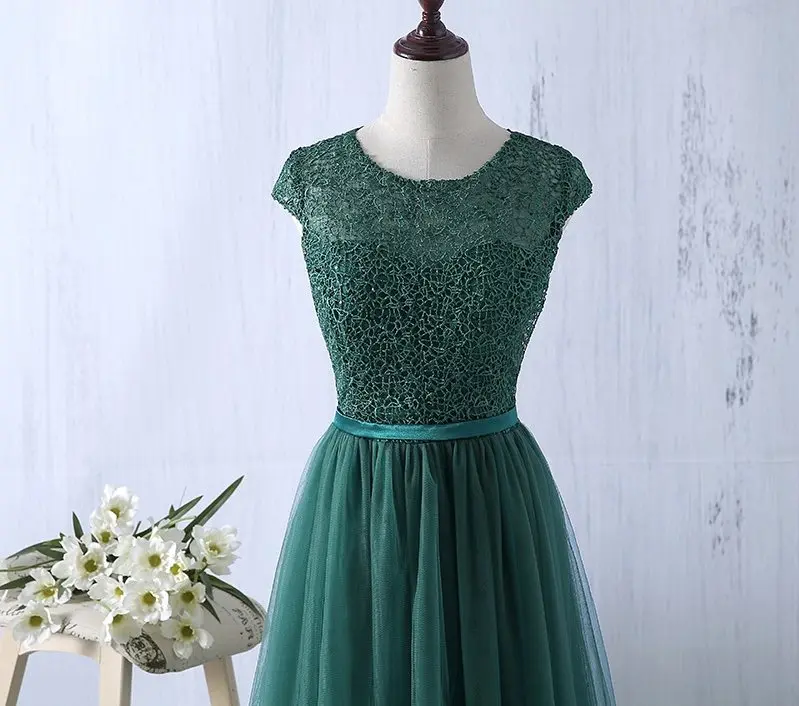 Vestido de festa торжественное вечернее платье 2019 зеленое из тюля с аппликацией для