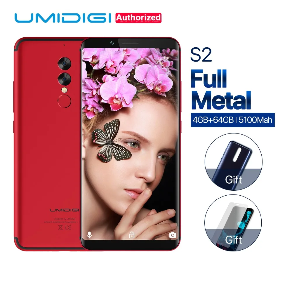 UMIDIGI S2 6.0" Full Screen 18:9 4GB+64GB 5100Mah Battery Touchscreen Smartphone Fingerprint Dual Camera Helio P20 Mobile Phone |