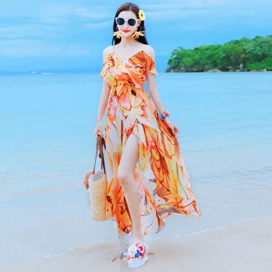 Holiday Travel Dress Chiffon Spaghetti Strap Off Shoulder Split Dress Bohemian Seaside Resort Party Beach Dresses
Holiday Travel Dress Chiffon Spaghetti Strap Off Shoulder Split Dress Bohemian Seaside Resort Party Beach Dresses