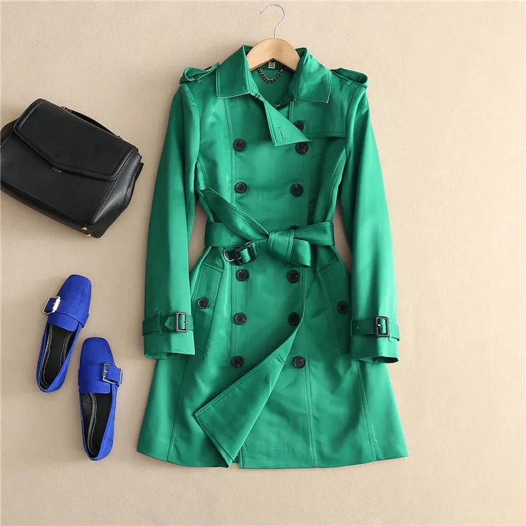 Для женщин Тренч 2018 новые модные дизайнерские осень-зима зеленый классический