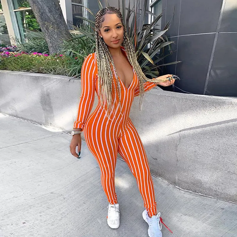 Sexy Low Cut Striped Jumpsuit Long Sleeve Women Deep V-neck One Piece of Jumpsuit Long Pants Ladies Striped Catsuit
Sexy Low Cut Striped Jumpsuit Long Sleeve Women Deep V-neck One Piece of Jumpsuit Long Pants Ladies Striped Catsuit