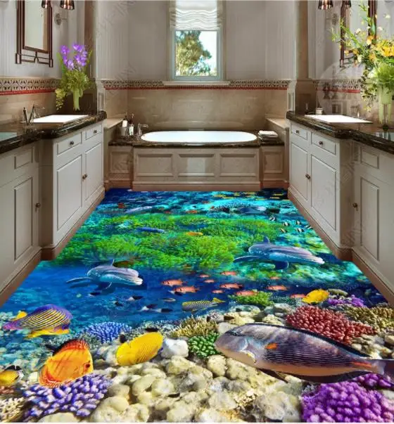 

custom pvc floor wallpaper Underwater World wallpapers for living room Bedroom bathroom vinyl flooring self-adhesive wallpaper