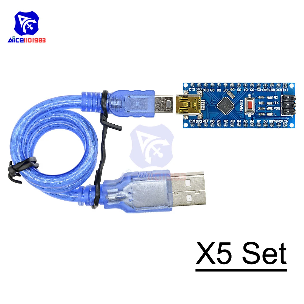 

5PCS/Lot Nano V3.0 3.0 Mini USB Driver Atmega328P-AU MCU ATmega328 ATmega328P Microcontroller Board CH340 for Arduino USB Cable
