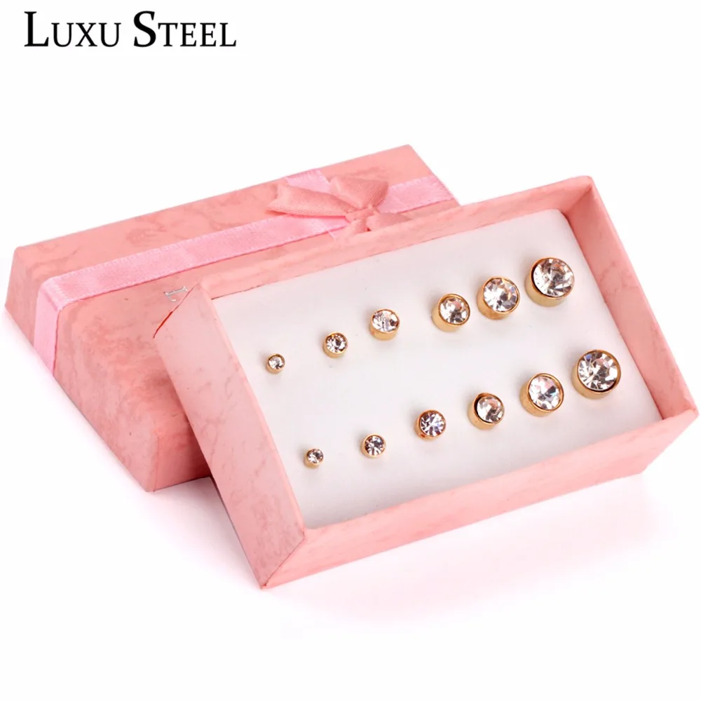 

LUXUSTEEL Multiple Size Jewelry Anti Allergic Stainless Steel Earrings Set Unique Style Gold/Silver Color Stud Earrings Brincos