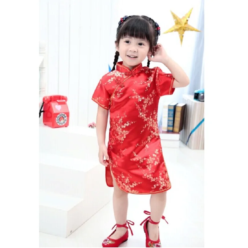 Китайский новогодний стиль Ципао Подарочная одежда розовое платье для девочки