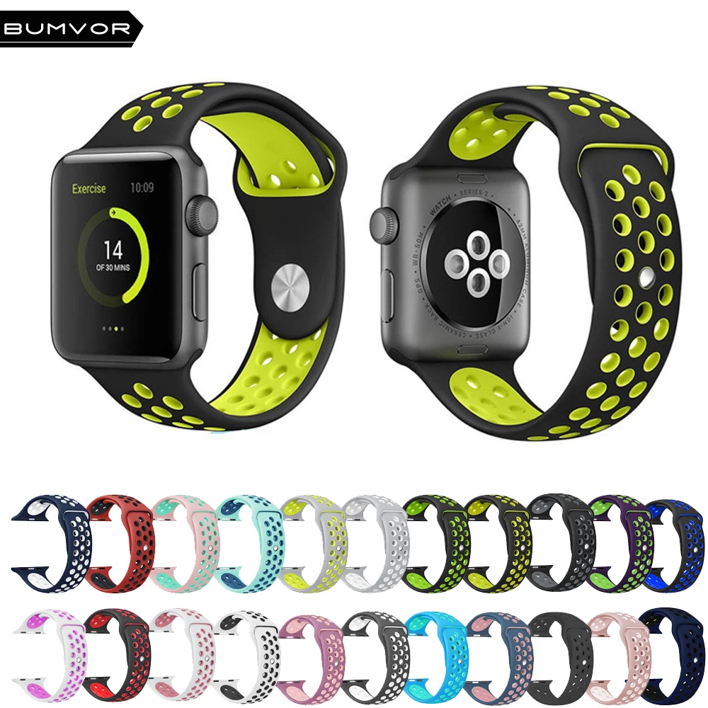 Спортивный силиконовый ремешок BUMVOR для Apple watch 40 мм 44 42 38 браслет резиновый iwatch4/3/2/1