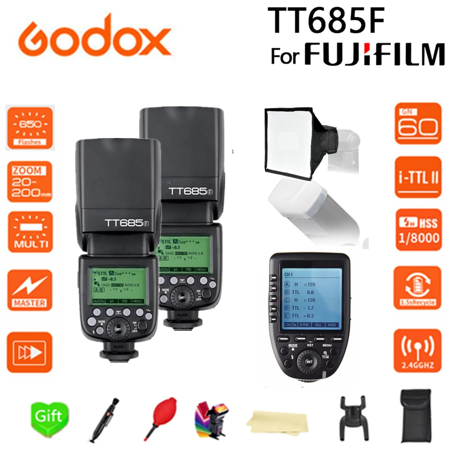 2x Godox TT685F TT685 2,4G беспроводной ttl HSS 1/8000 s вспышка + 15*17 софтбокс + XPRO-F триггер передатчик для Fujifilm
2x Godox TT685F TT685 2,4G беспроводной ttl HSS 1/8000 s вспышка + 15*17 софтбокс + XPRO-F триггер передатчик для Fujifilm