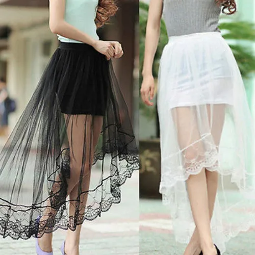 2018 New Fashion Elegant Women High Low Skirts Formal Ladies Bridesmaid Party Prom Mesh Skirt Stock | Женская одежда