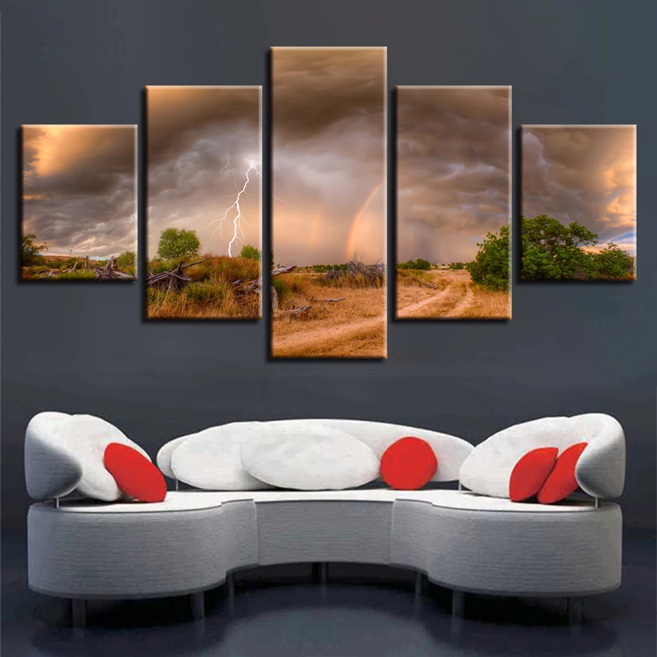 Framework Art Modular Canvas Picture Poster 5 Pieces HD Printing Lightning Rainbow Tree Scenery Painting Bedroom Wall Decoration
Framework Art Modular Canvas Picture Poster 5 Pieces HD Printing Lightning Rainbow Tree Scenery Painting Bedroom Wall Decoration