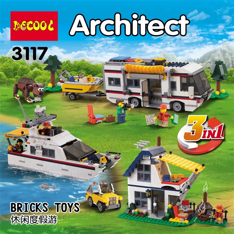 Decool 3117 отпуск бегства Camper летние домашние архитектор 3 в 1 Building Block Набор 2 Дети