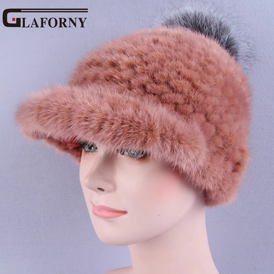 Glaforny 2017 новые женские шапки из натурального меха норки вязаные меховые Козырьки