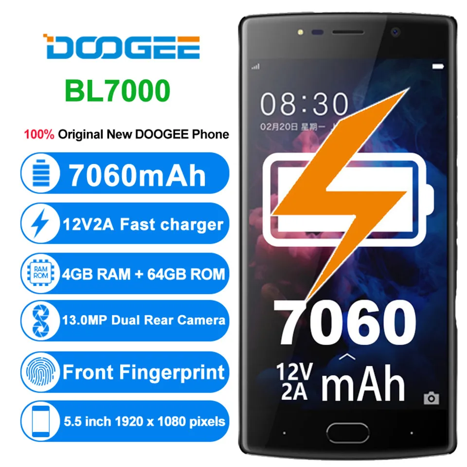 DOOGEE BL7000 7060 мАч 12V2A Быстрая зарядка 5 ''FHD MTK6750T Восьмиядерный 4 Гб ОЗУ 64 ПЗУ