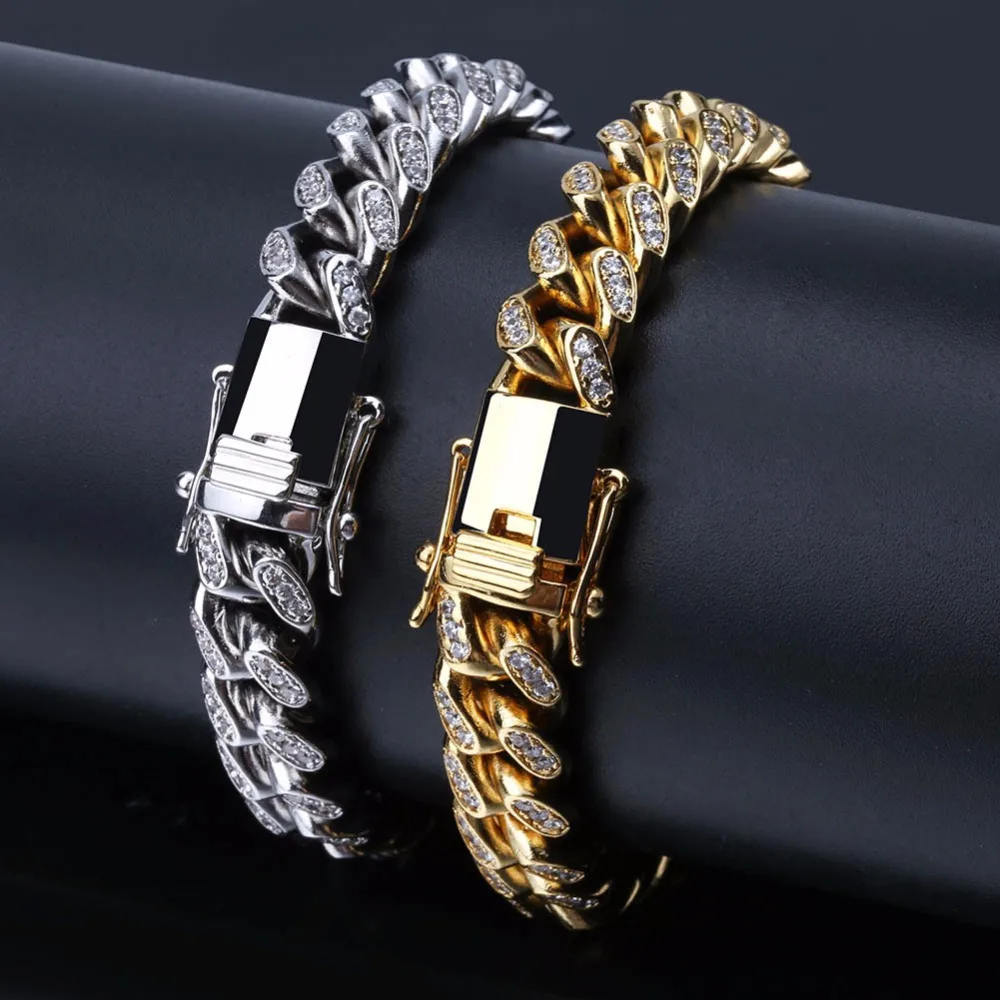 10 мм Майами Снаряженная кубинская цепь браслет для мужчин хип-хоп Bling Iced Out