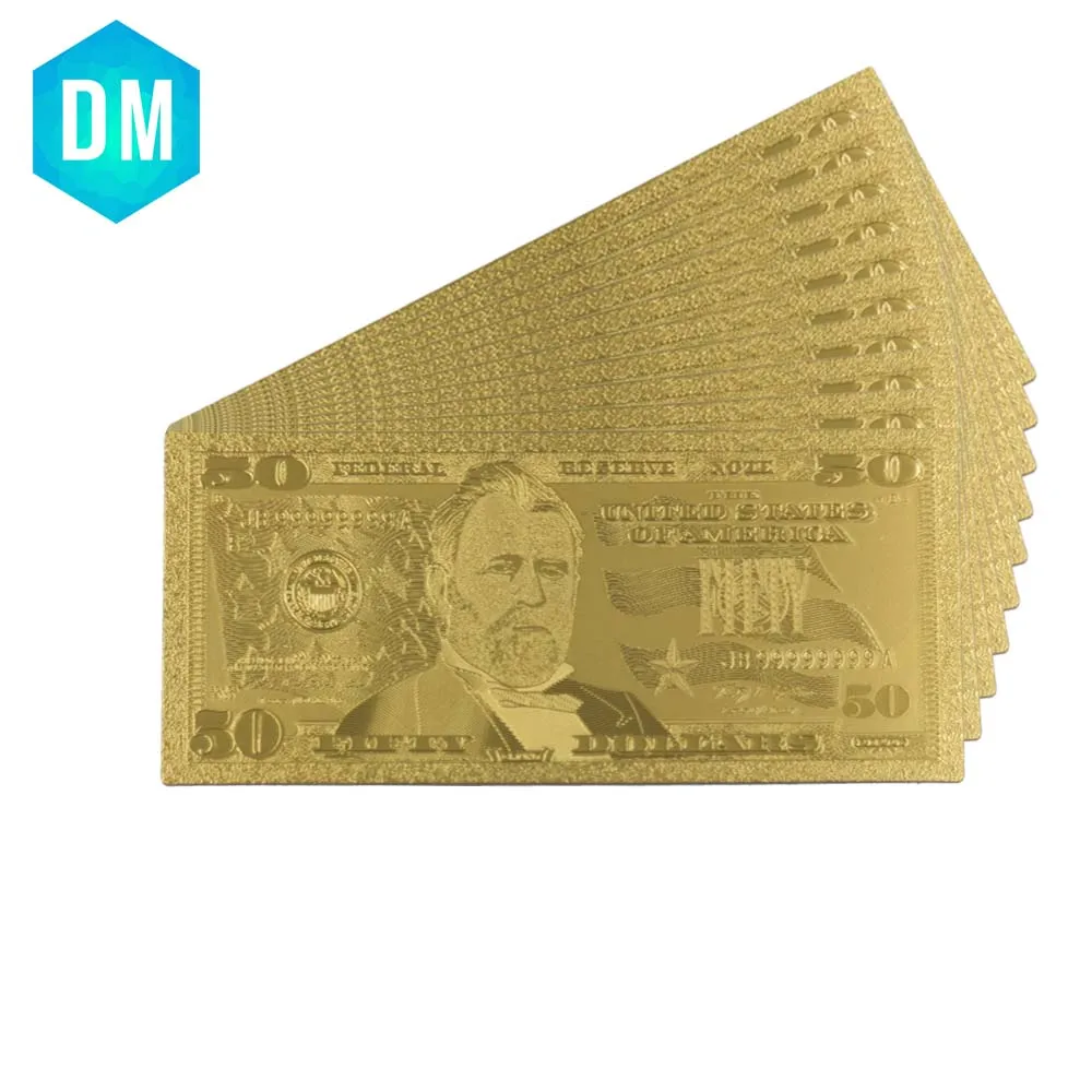 Gold Decorations American Gold Banknote Quality Currency 50 Dollar Colorful Gold Foil Bill Note Fashion Metal Crafts
Gold Decorations American Gold Banknote Quality Currency 50 Dollar Colorful Gold Foil Bill Note Fashion Metal Crafts