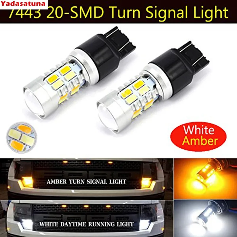 

2X 7443 T20 20SMD 5730 LED Lights Car Dual Color Switchback Reverse Turn Signal Light LED Bulbs DRL DAYTIME Running Bulbs