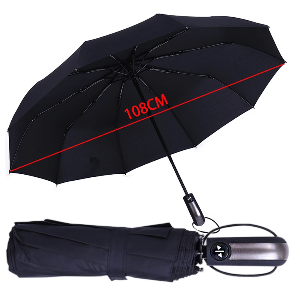 New Fully-automatic Three Folding Male Commercial Compact Large Strong Frame Windproof 10Ribs Gentle Black Umbrellas
New Fully-automatic Three Folding Male Commercial Compact Large Strong Frame Windproof 10Ribs Gentle Black Umbrellas