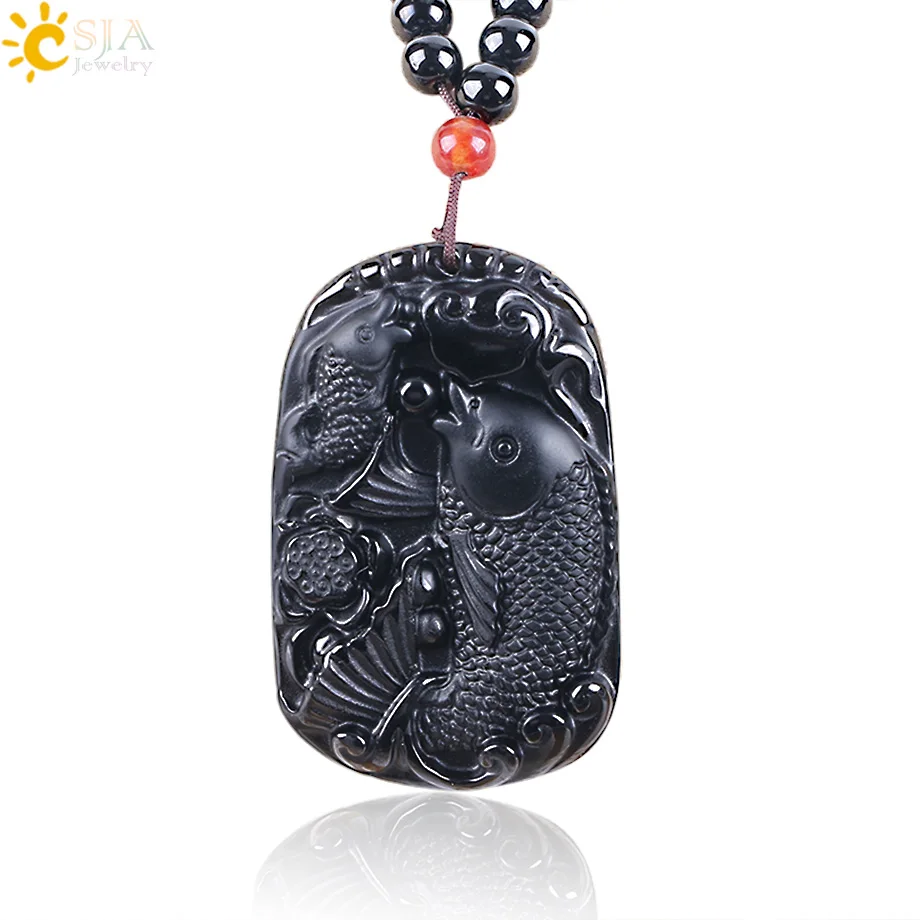 Ожерелья и подвески CSJA Obsidian из натурального камня резные бусины Будды 108 Mala