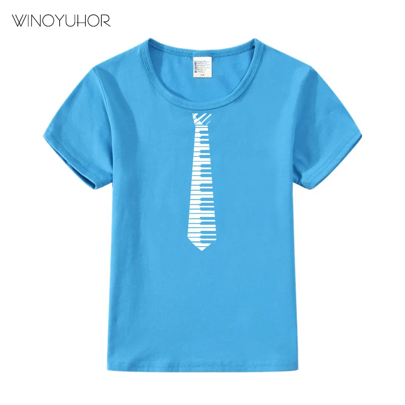 Повседневная футболка с забавным принтом пианино-Ключ и воротником галстук