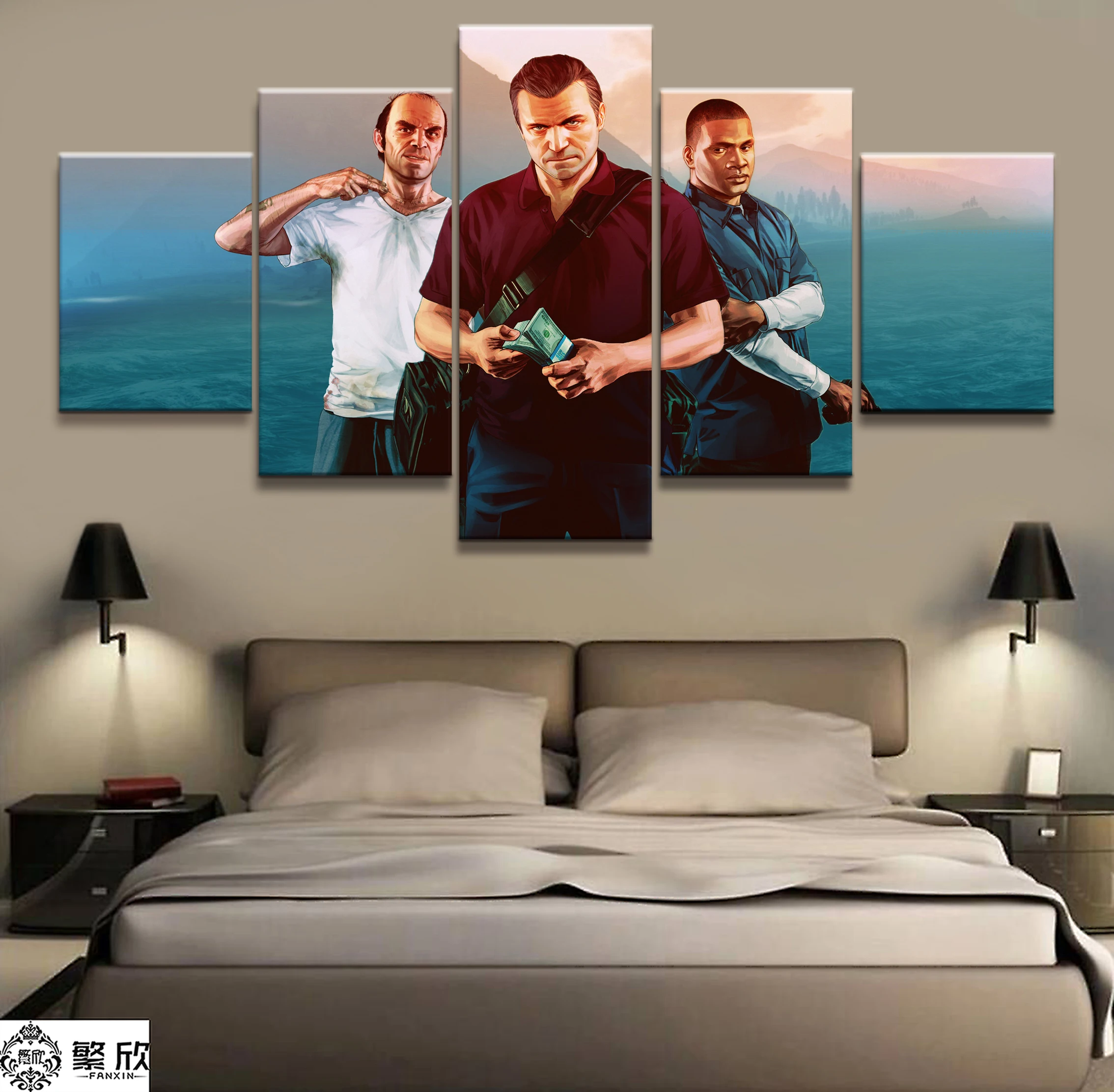 Домашний декор плакат HD фотографии печать холст 5 шт. модульная GTA игра Гостиная
