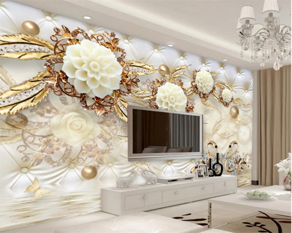 beibehang Custom wallpaper mural 3d luxury golden white flowers soft pack ball jewelry TV background wall 3d wallpaper behang
beibehang Custom wallpaper mural 3d luxury golden white flowers soft pack ball jewelry TV background wall 3d wallpaper behang
