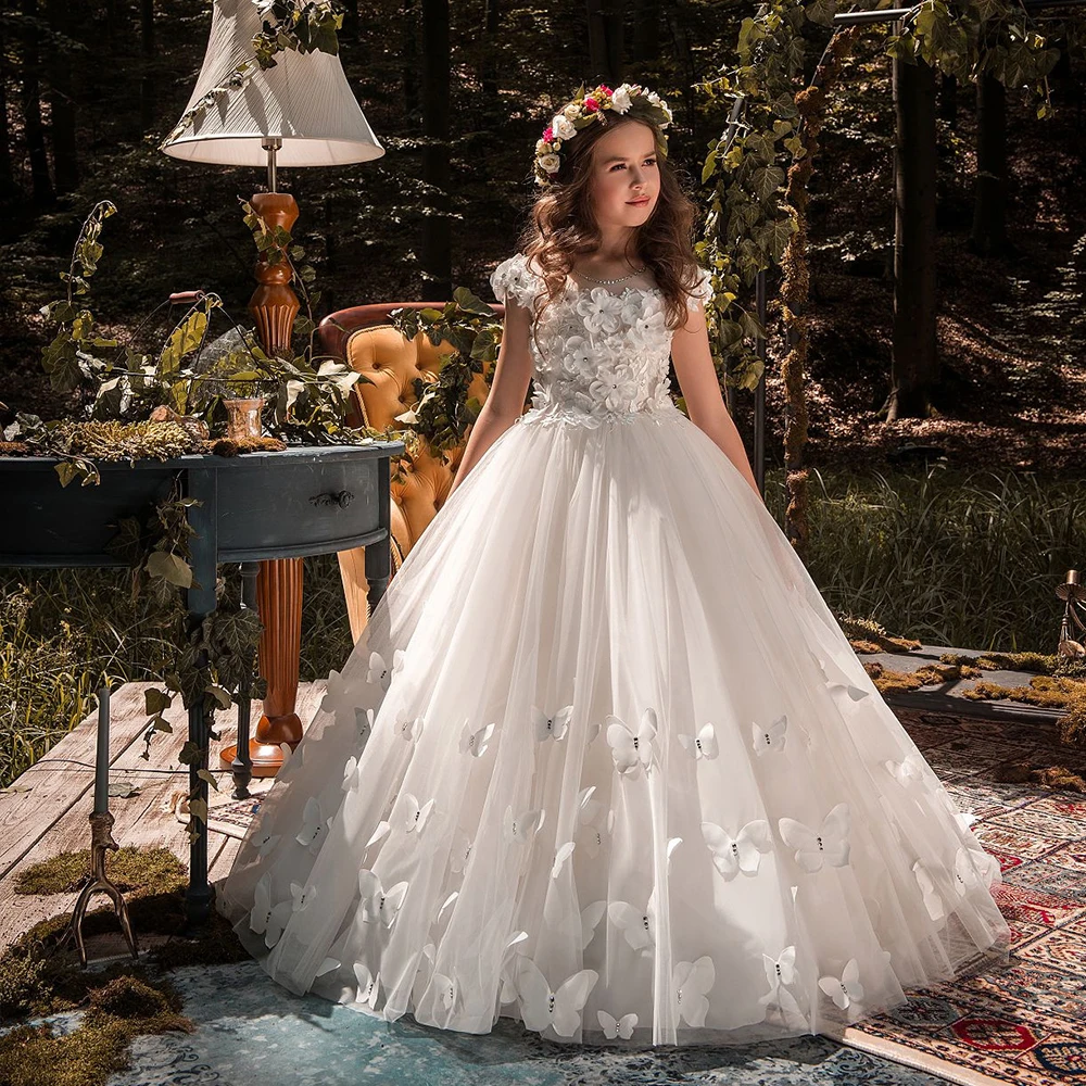 New Flower Girl Dress Lace Beading Ball Gown 3D Butterflies Princess First Communion Dresses Pageant Gown
New Flower Girl Dress Lace Beading Ball Gown 3D Butterflies Princess First Communion Dresses Pageant Gown