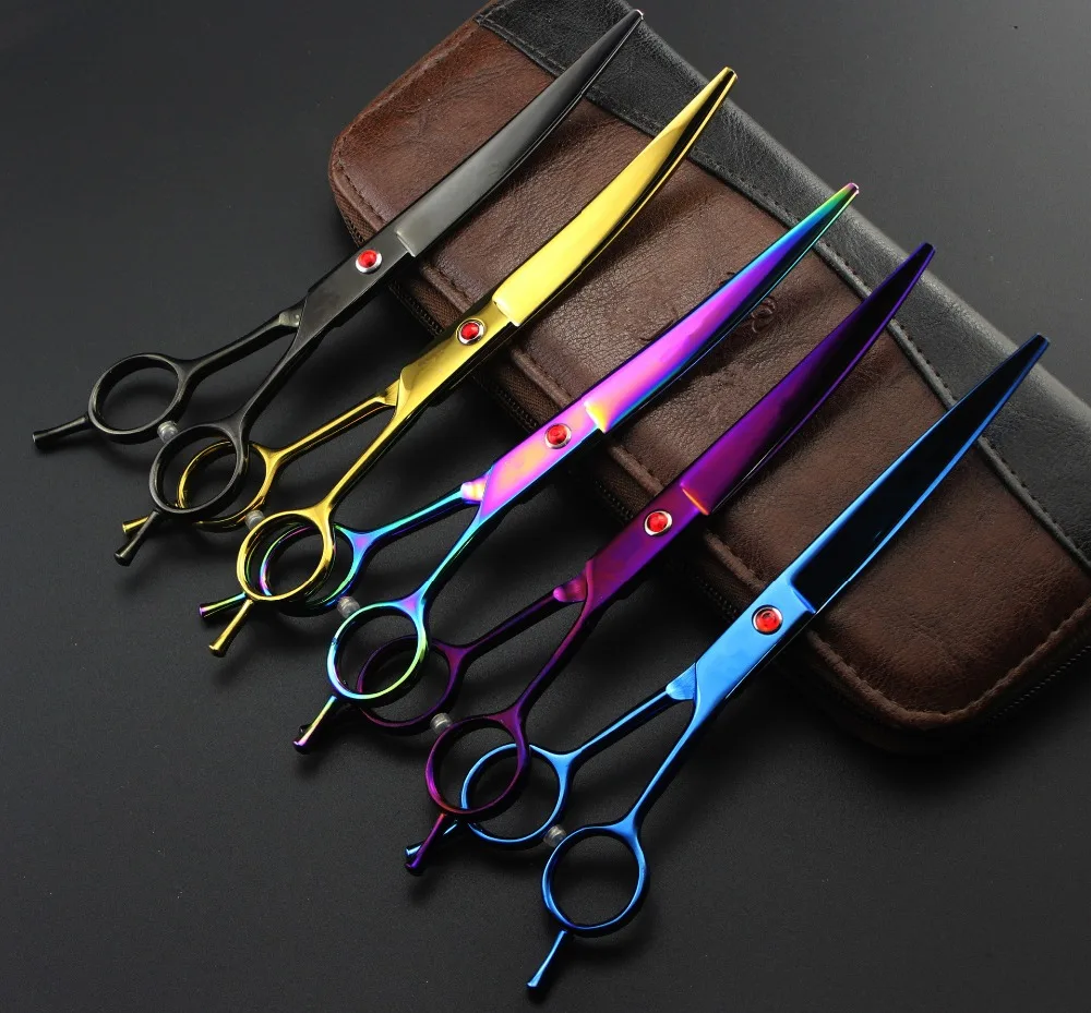 

professional 7 inch Animal shears curved Cutting Pet Thinning barber dog grooming bent hair Scissor set Hairdressing scissors