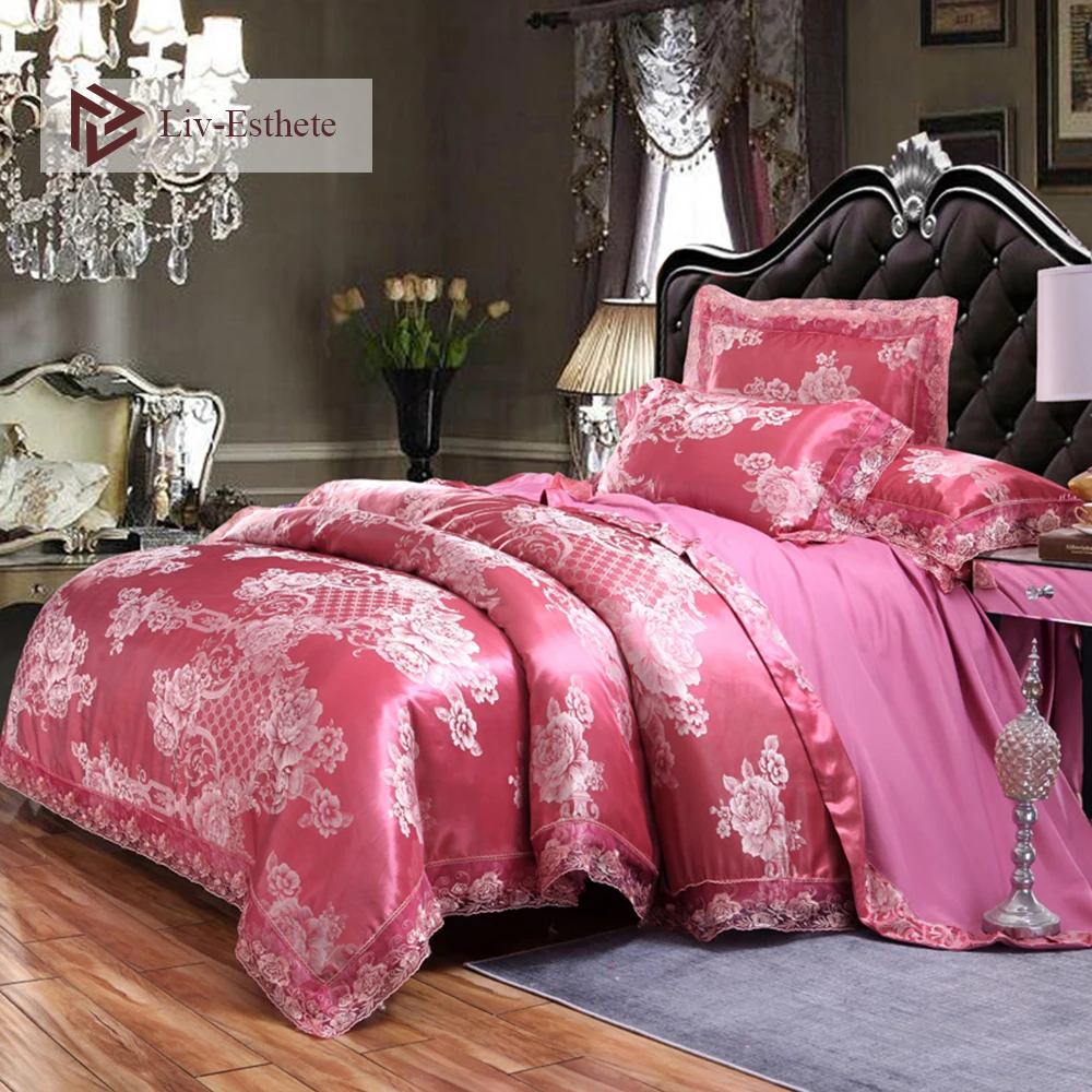 Liv-Esthete Luxury Pink Satin Jacquard European Bedding Set Lace Side Duvet Cover Flat Sheet Queen King Bed Linen For Adult
Liv-Esthete Luxury Pink Satin Jacquard European Bedding Set Lace Side Duvet Cover Flat Sheet Queen King Bed Linen For Adult