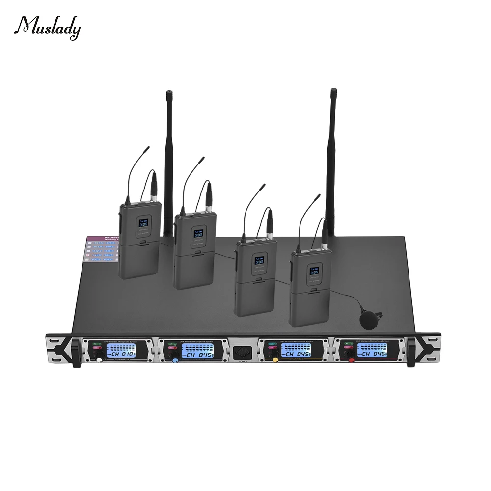 Muslady D4-1 Professional 4-Channel UHF Wireless Microphone System Includes 4 Lapel Microphones with Bodypack Transmitters
Muslady D4-1 Professional 4-Channel UHF Wireless Microphone System Includes 4 Lapel Microphones with Bodypack Transmitters