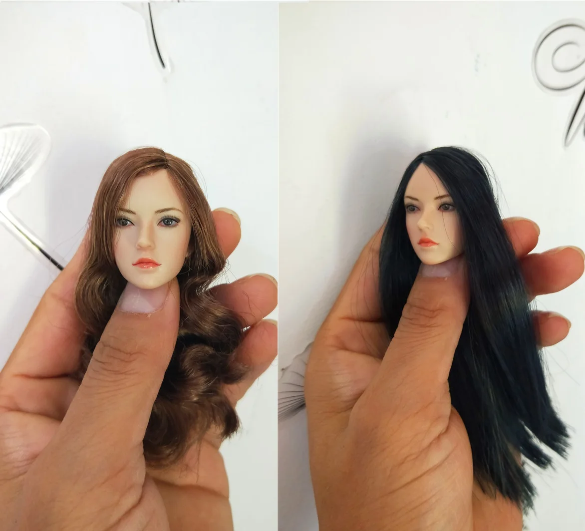 

Модель 1/6 года, Женская фигурка головы из Азии, коричневые кудри/черные длинные прямые волосы SDH002, подходит для 12-дюймовых женщин, Phicen, бледна...