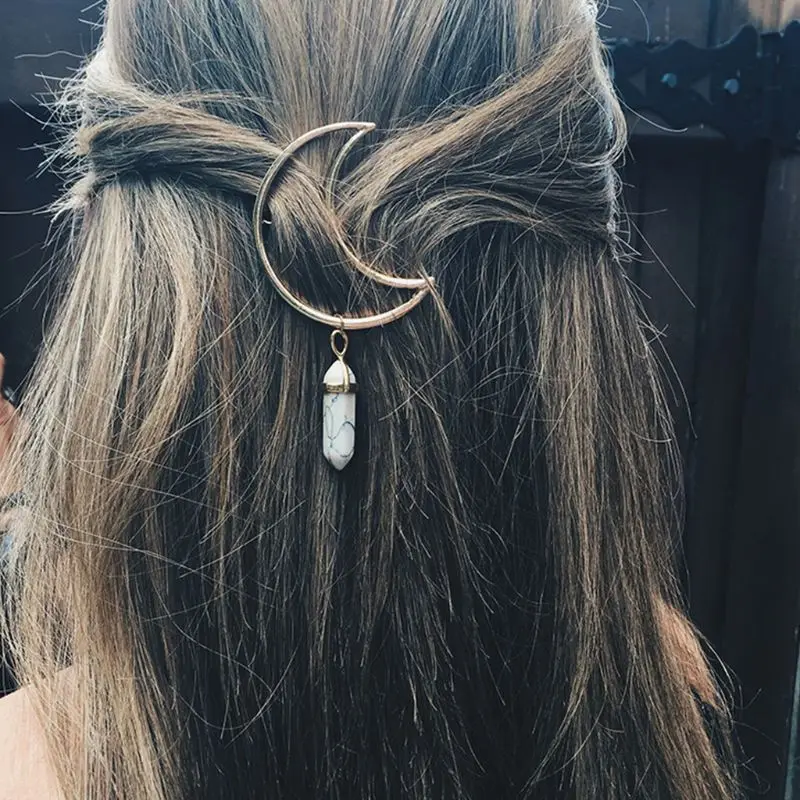 Женская заколка для волос простая форма полумесяца с искусственным кристаллом