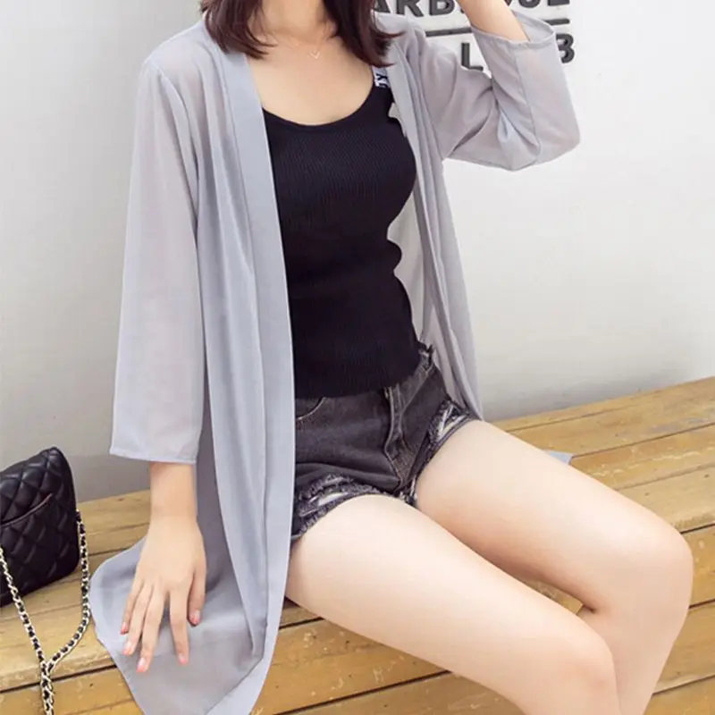 Women Solid Open Front Thin Cardigan Chiffon Blouse Sun Protection Long Woman Tops Summer Beach Sheer Cover up Ladies Clothing
Women Solid Open Front Thin Cardigan Chiffon Blouse Sun Protection Long Woman Tops Summer Beach Sheer Cover up Ladies Clothing