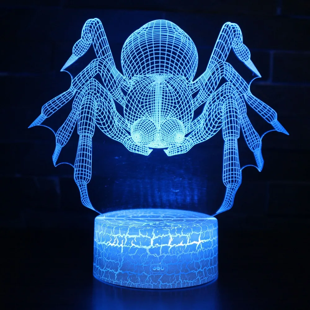 3D LED ночные огни паук рыбы свинья КИТ лягушка 7 цветов Изменение голограммы
