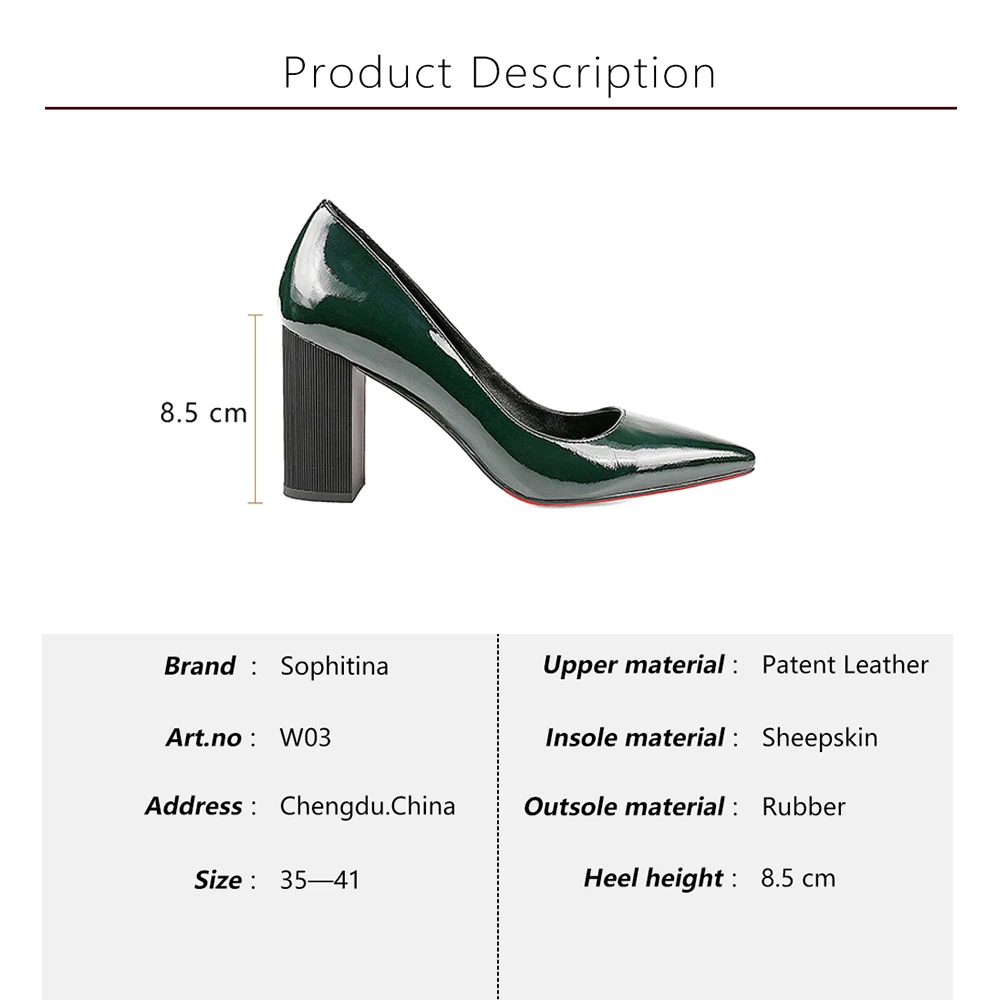 SOPHITINA Autumn Square Heels Pumps Dark Green Patent Leather Elegant Office Lady Pumps Sexy Pointed Toe Party Shoes Women W03
SOPHITINA Autumn Square Heels Pumps Dark Green Patent Leather Elegant Office Lady Pumps Sexy Pointed Toe Party Shoes Women W03