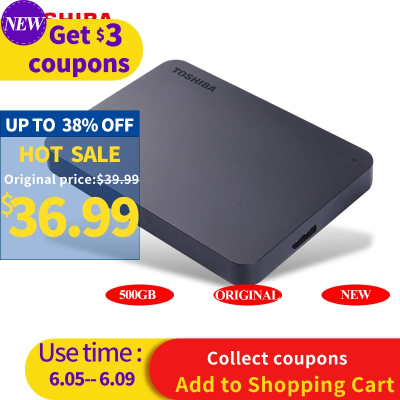 TOSHIBA 500GB External HDD Portable Hard Drive Disk HD 5400rpm USB 3.0 SATA 2.5" Mobile HDD Exturnal Hard Drive for Laptop
TOSHIBA 500GB External HDD Portable Hard Drive Disk HD 5400rpm USB 3.0 SATA 2.5" Mobile HDD Exturnal Hard Drive for Laptop
