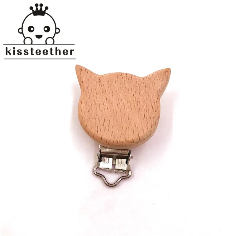 Wooden Cat Shaped Pacifier Clip Silicone Bead Baby clip teething Accessories Clasps Toy DIY Chain Tool | Мать и ребенок