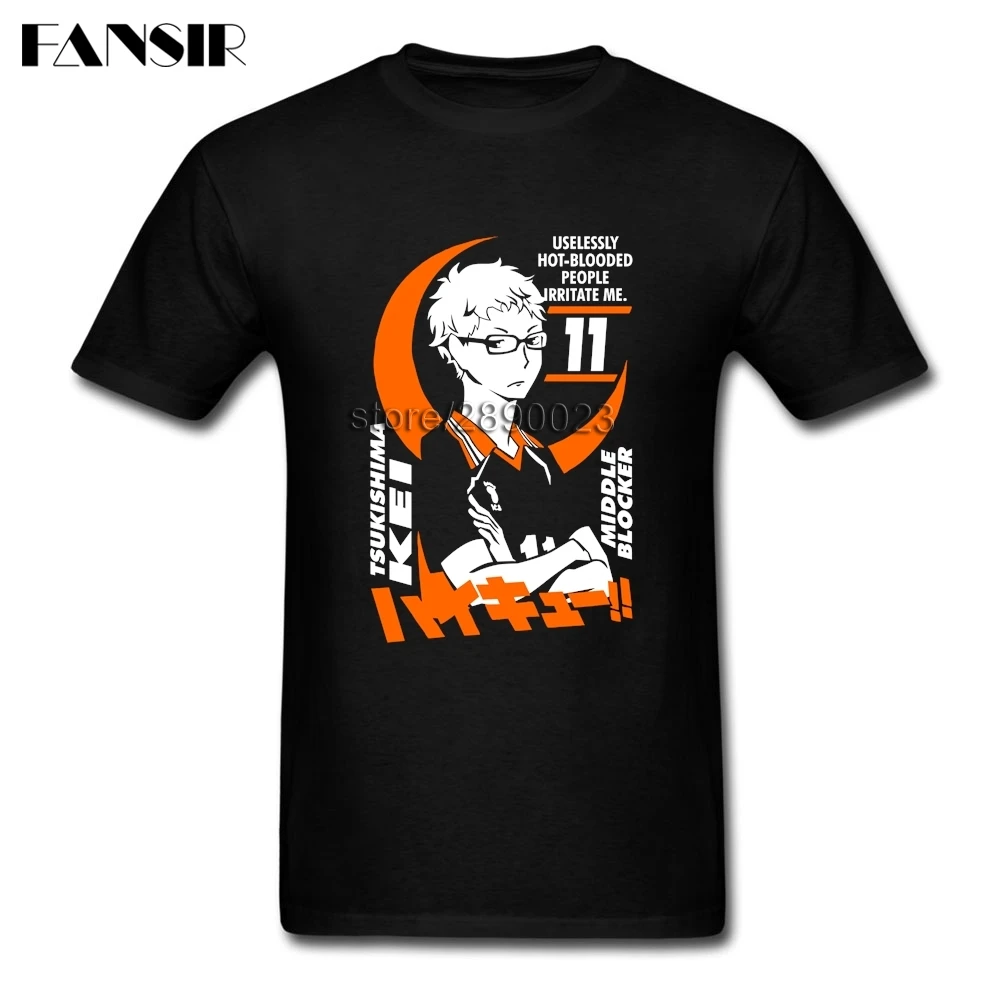 Мужская футболка с коротким рукавом Tsukishima Kei Haikyuu Повседневная из 100% хлопка для