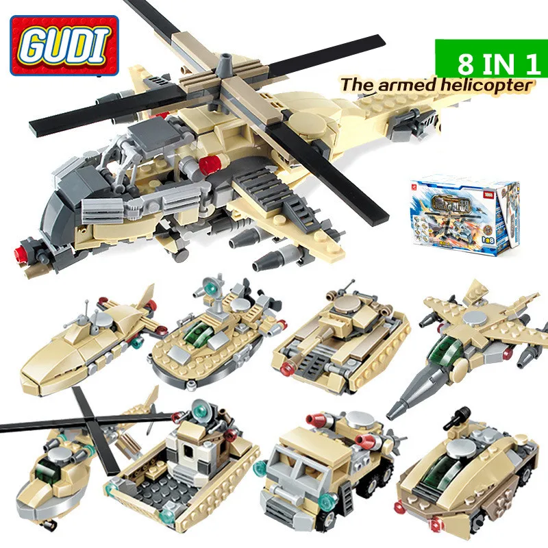 Military Series 8 In 1 Armed Helicopter Vehicle Fighter Models Educational Assemble Building Block Toys For Children
Military Series 8 In 1 Armed Helicopter Vehicle Fighter Models Educational Assemble Building Block Toys For Children