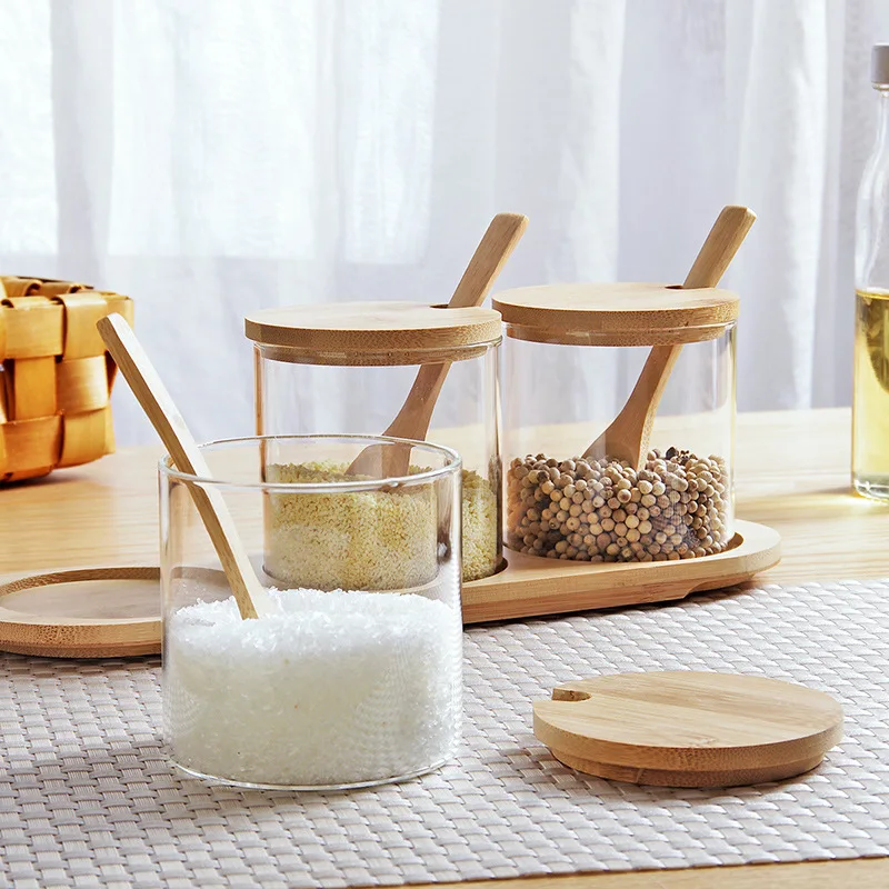 3pcs/lot Glass Seasoning Tank Box Sugar Cans Seasoning Jar Multi-Purpose Spice Container Box With Bamboo Spoon & Rack JO 1063
3pcs/lot Glass Seasoning Tank Box Sugar Cans Seasoning Jar Multi-Purpose Spice Container Box With Bamboo Spoon & Rack JO 1063