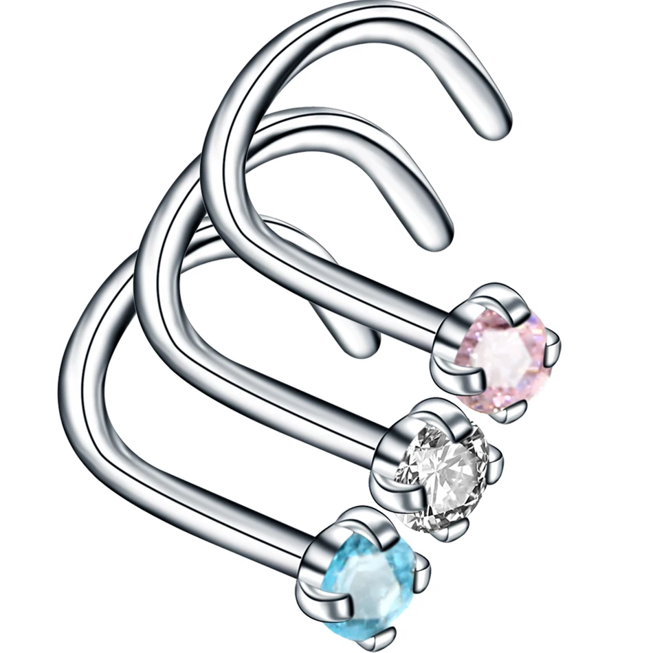 20G 1pc Steel Nose Rings Nostril Curbic Zircon Piercing Nose Screw Curved Prong Set Hoop Stud Rings Gems Body Jewelry
20G 1pc Steel Nose Rings Nostril Curbic Zircon Piercing Nose Screw Curved Prong Set Hoop Stud Rings Gems Body Jewelry