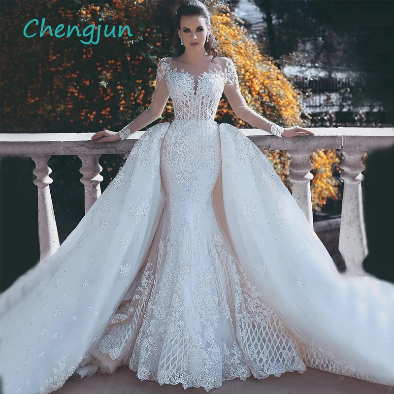 Роскошное кружевное платье Chengjun с длинным рукавом, бисерная Русалка, свадебные платья со съемным шлейфом
Роскошное кружевное платье Chengjun с длинным рукавом, бисерная Русалка, свадебные платья со съемным шлейфом