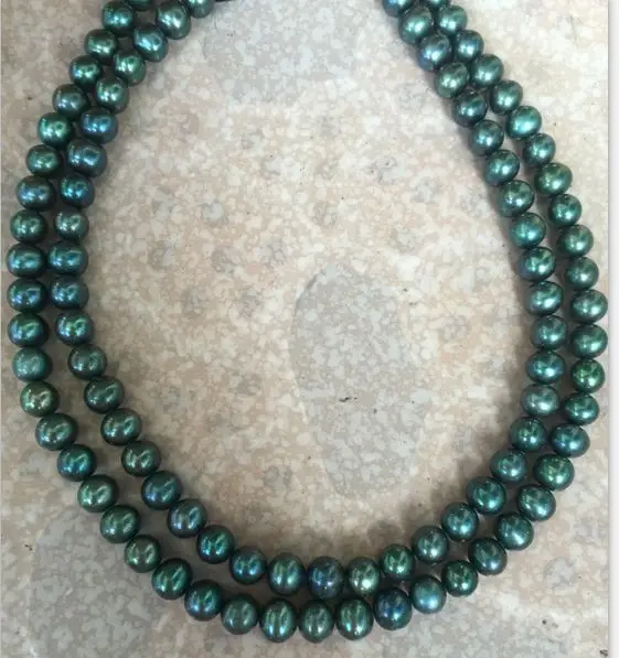 double strands stunning 10-11mm tahitian black green pearl necklace 18"" | Украшения и аксессуары