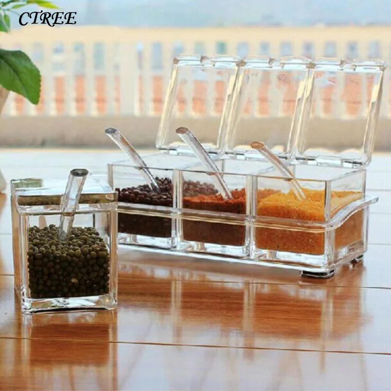 CTREE 1Set Transparent Plastic Seasoning Boxes 4 Grid Spoon Combination Crystal Seasoning Jar Seasoning New Kitchen Utensil C528
CTREE 1Set Transparent Plastic Seasoning Boxes 4 Grid Spoon Combination Crystal Seasoning Jar Seasoning New Kitchen Utensil C528