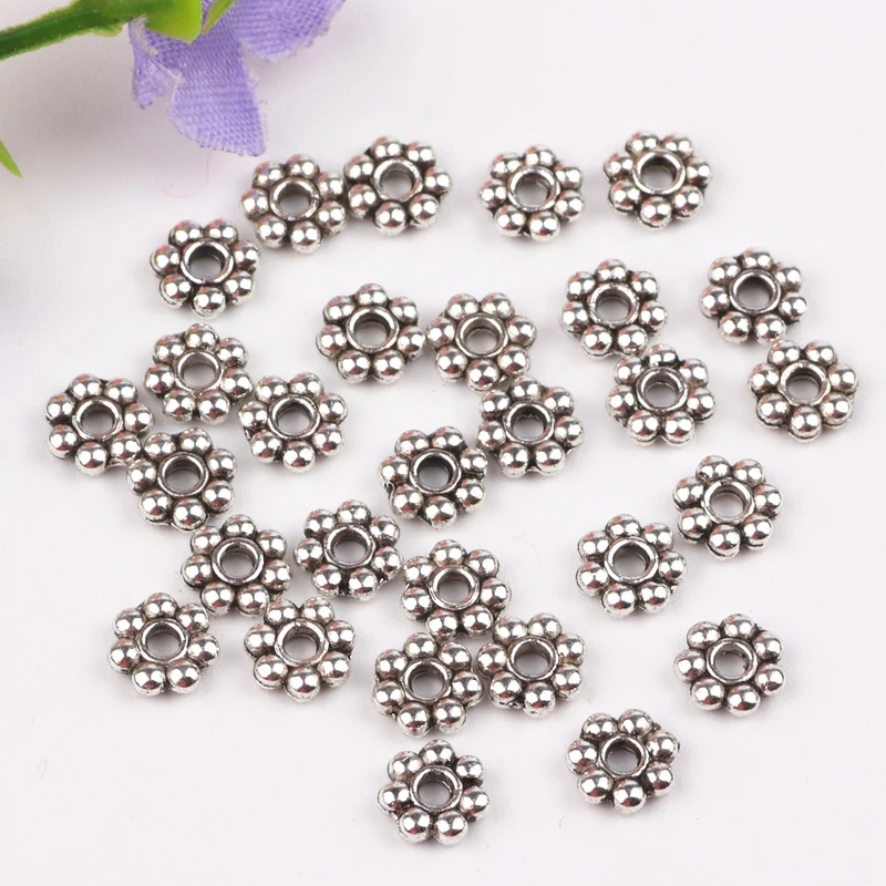 

500pcs/lot 5mm Tibetan Silver Daisy Flower Metal Carved Spacer Beads Fit Bracelet Necklace Spacer Ring Jewelry Findings