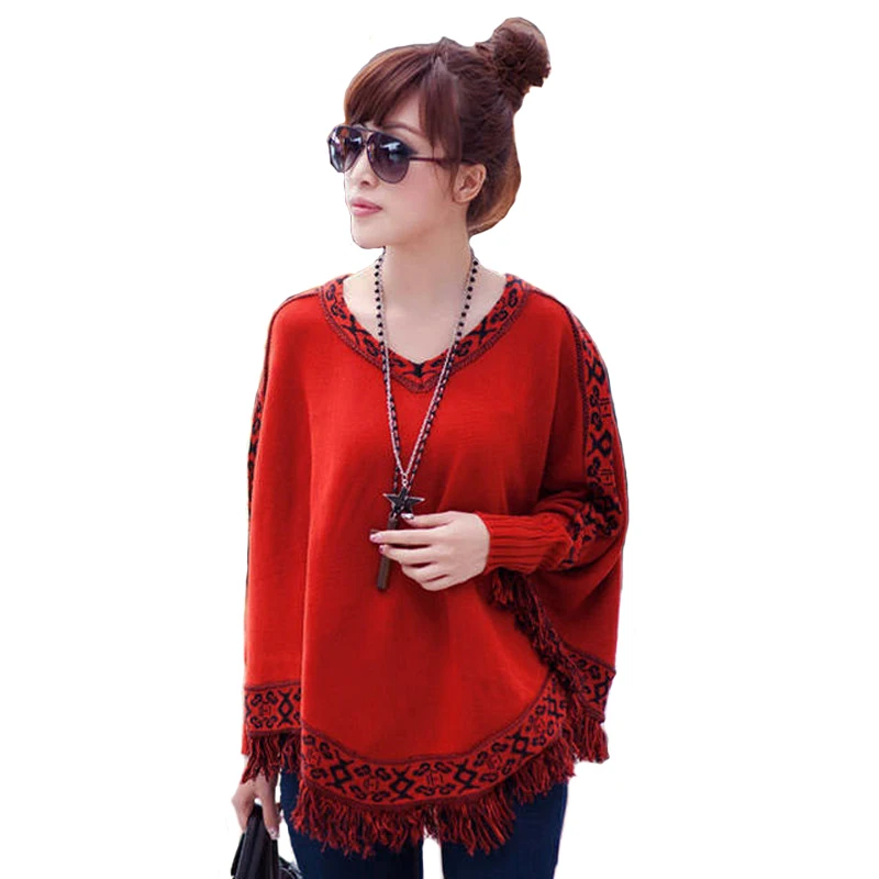 Knit Tassel Cloak Tops Women 2019 Spring Autumn Printed Long sleeves Sweater Fashion Female Large size Bat sleeve Shawl Sweaters
Knit Tassel Cloak Tops Women 2019 Spring Autumn Printed Long sleeves Sweater Fashion Female Large size Bat sleeve Shawl Sweaters