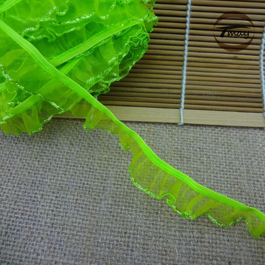 #1013 Green+silver edge Organza ruffled lace trim 15MM 6yards/lot elastic lace Fold Chiffon Yarn Lace hair Elastic bands Webbing
#1013 Green+silver edge Organza ruffled lace trim 15MM 6yards/lot elastic lace Fold Chiffon Yarn Lace hair Elastic bands Webbing
