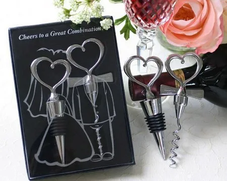 

10box Love Heart Corkscrew Wine Bottle Opener + Wine Stopper Wedding Gift Favors for Guests Bottle Opener Set Wedding Decoration