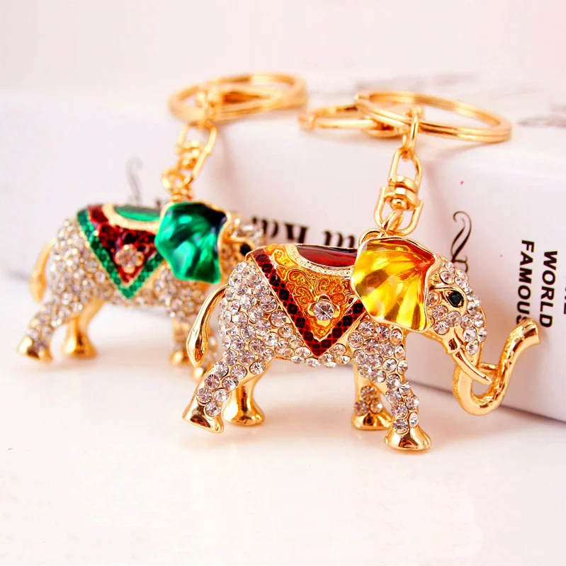 Fashion Key Chain Lucky Elephant Drip oil Rhinestone Keychain Car Purse Pendant Bags Chains Rings For keyRing jewelry K1596 | Украшения и
