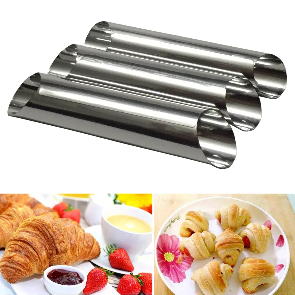 

3Pcs Croissant Horn Baking Cake Molds Cylindrical Danish Tools Stainless Steel Bakeware Spiral Baked Mold DIY Horn Pastry Tools